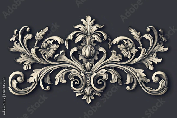 Fototapeta Vintage Baroque Victorian frame border floral ornament leaf scroll engraved retro flower pattern.