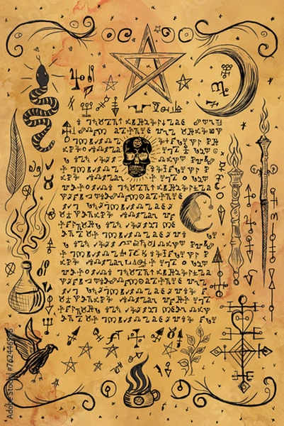 Obraz Witchcraft Old Book Page with Magic Spells