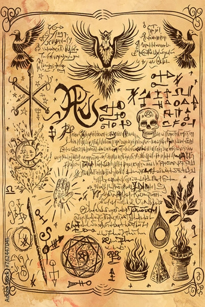 Obraz Witchcraft Old Book Page with Magic Spells