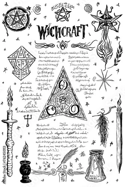 Fototapeta Witchcraft Old Book Page with Magic Spells in Transparent backgrounds 