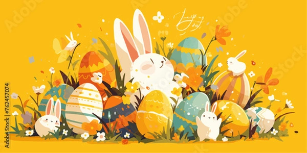 Obraz A vector banner for Easter Day with a white background, providing copy space for illustration of holiday celebration