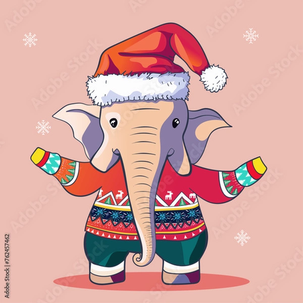Obraz Cute Elephant wearing a tacky Christmas sweater