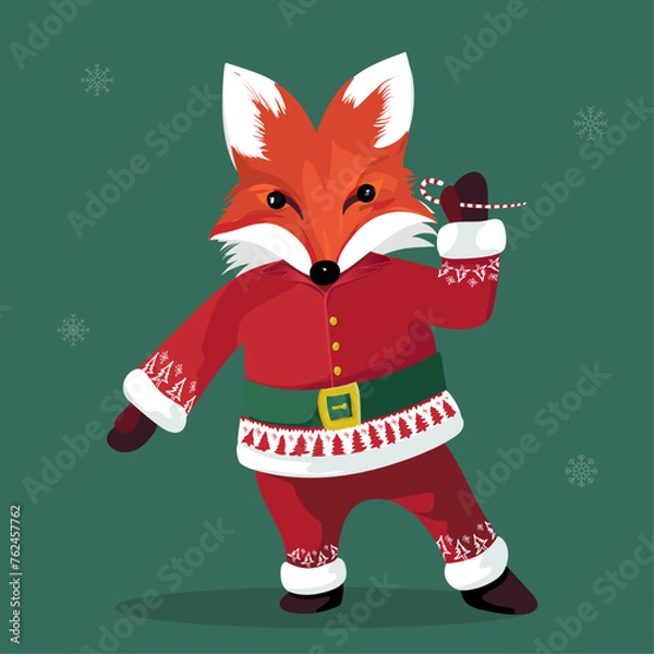 Obraz Cute Fox with Christmas Clothes