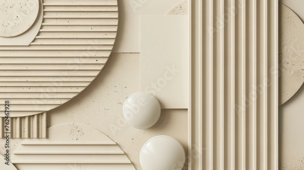 Fototapeta Abstract Composition of Geometric Shapes and Textured Lines in Neutral Tones