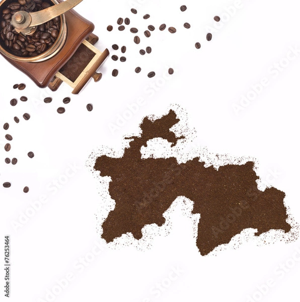 Obraz Coffee powder in the shape of Tajikistan and a coffee mill.(seri