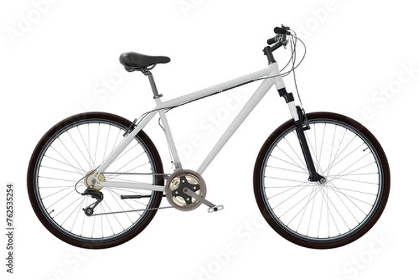 Obraz White bicycle, side view. Black leather saddle and handles. Png clipart isolated on transparent background