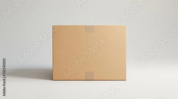 Fototapeta Mockup of a closed cardboard box for a brand, on a white background