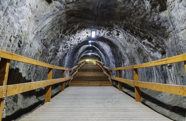 Fototapeta Stairs inside tunnel in salt mine
