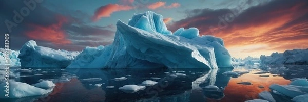 Fototapeta Melting icebergs and glaciers due to climate change