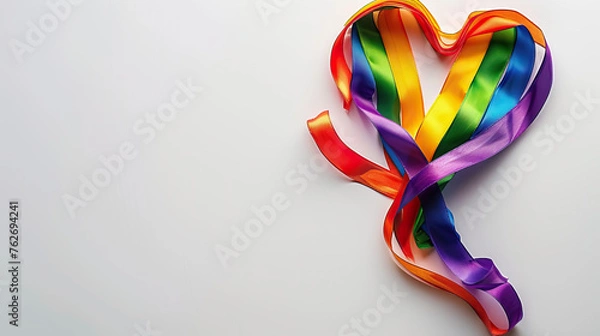 Obraz concept of Belonging Inclusion Diversity Equity DEIB or lgbtq, colorful rainbow ribbon art representing lgbtq diversity on white background	