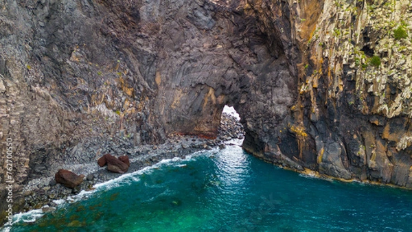Fototapeta Sao Lourenco peninsula on Madeira from an aerial view.
Drone photos of Ponta de São Lourenço with ocean waves and clouds.
