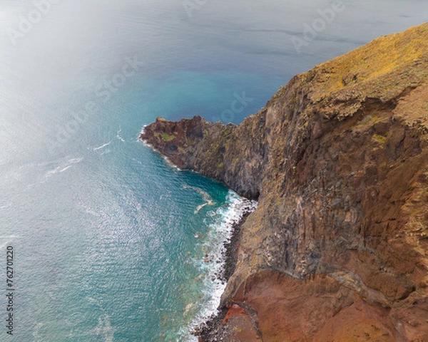 Fototapeta Sao Lourenco peninsula on Madeira from an aerial view.
Drone photos of Ponta de São Lourenço with ocean waves and clouds.