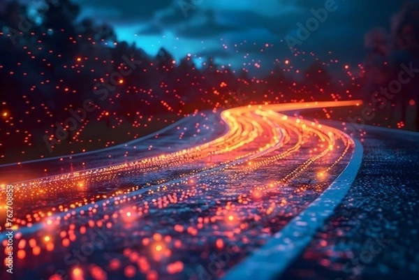 Fototapeta Visual representation of a virtual highway symbolizing rapid data transfer concepts. Concept Data Highway, Rapid Transfer, Virtual Concept, Visual Representation, Technology Illustration
