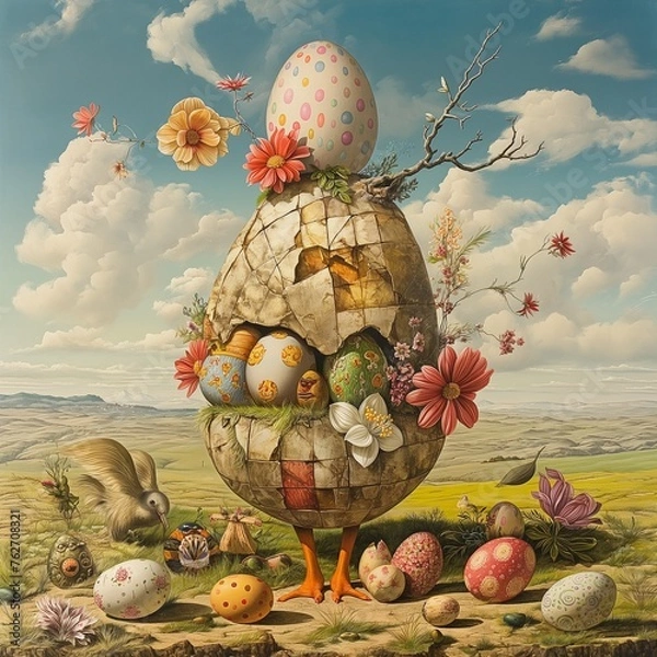 Obraz Easter eggs in a basket. Surrealism 