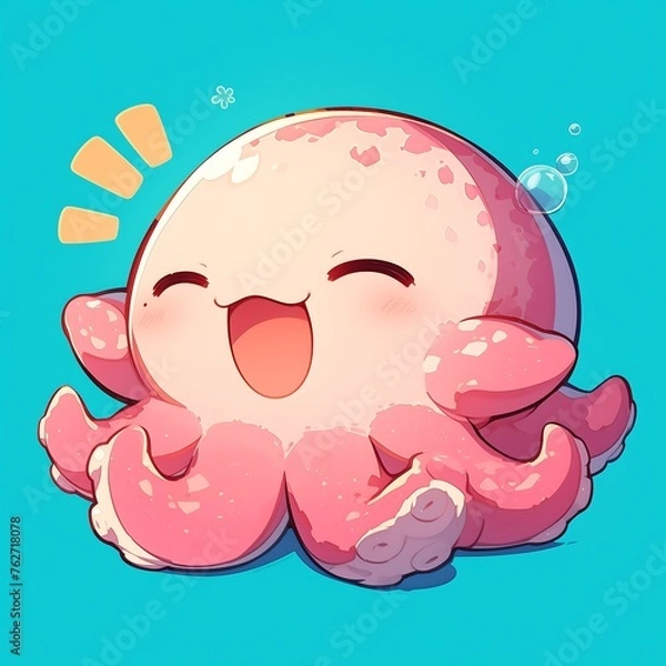 Fototapeta Oceanic Embrace: Pink Octopus with Playful Waving, Animated Sticker for Adding a Splash of Marine Wonder to Messages