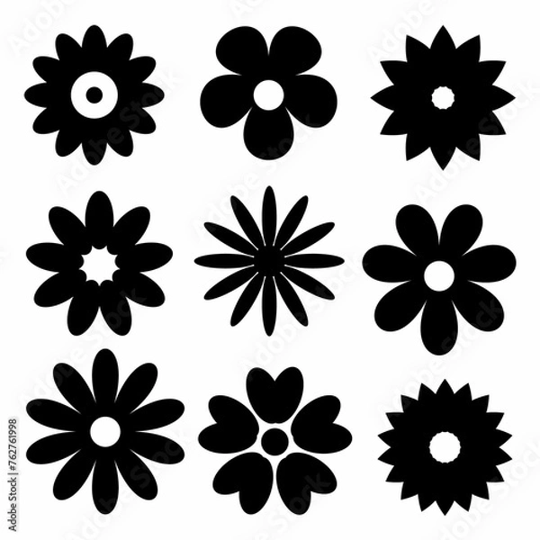 Obraz Set of black and white flowers. Vector illustration