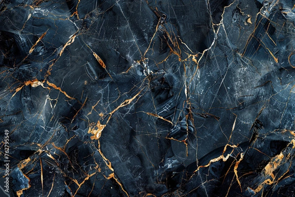 Fototapeta close up horizontal image of a dark marble background with golden veins pattern