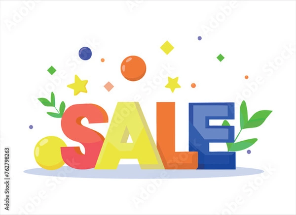 Obraz colorful sale sign with colorful leaves and stars