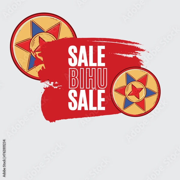 Obraz Happy Bihu sale tag or bihu offer sale label tag for retail businesses. Bihu mega sale offer festival logo unit with japi and pepa icon, Label, Web Header, Vector, illustration, Tag