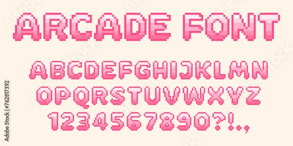 Fototapeta Pixel video game font. 8-bit symbols. Isolated Vector Letters And Numbers. Oldschool retro nostalgic typeface.