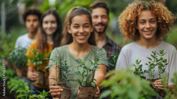 Fototapeta Embracing tree planting as a sustainable practice promotes environmental balance, enhancing air quality and mitigating carbon footprint.
