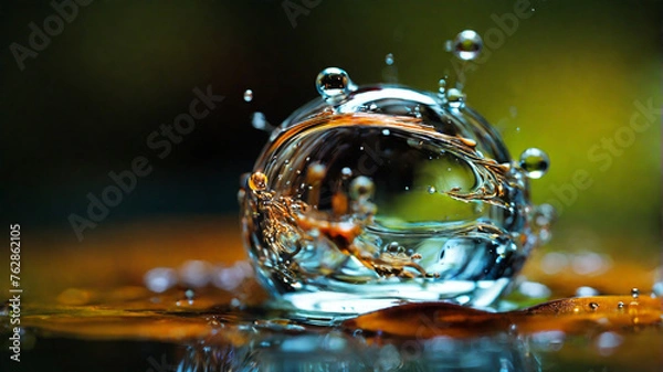 Fototapeta Closeup macro image of a bursting water drop