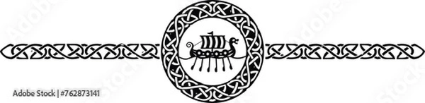 Obraz Ornate Celtic Pattern Circle Header with Viking Drakkar Ship