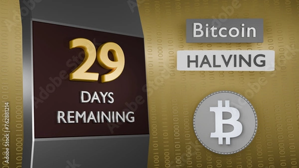 Obraz Bitcoin Halving countdown reminder 29 days remaining concept. 3D Rendering