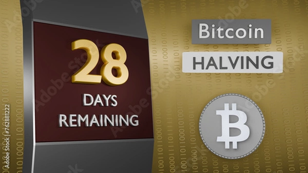 Obraz Bitcoin Halving countdown reminder 28 days remaining concept. 3D Rendering