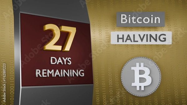 Obraz Bitcoin Halving countdown reminder 27 days remaining concept. 3D Rendering