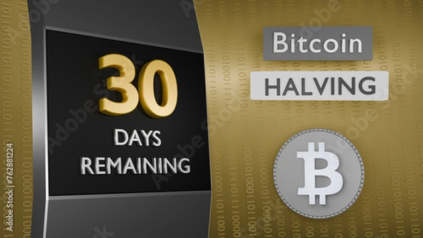 Obraz Bitcoin Halving countdown reminder 30 days remaining concept. 3D Rendering
