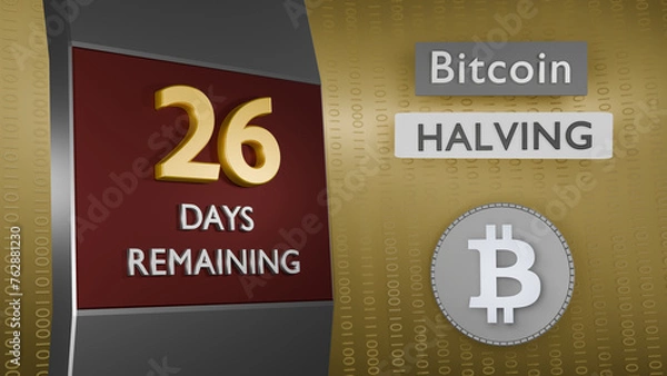 Obraz Bitcoin Halving countdown reminder 26 days remaining concept. 3D Rendering