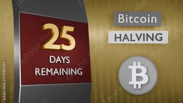 Obraz Bitcoin Halving countdown reminder 25 days remaining concept. 3D Rendering