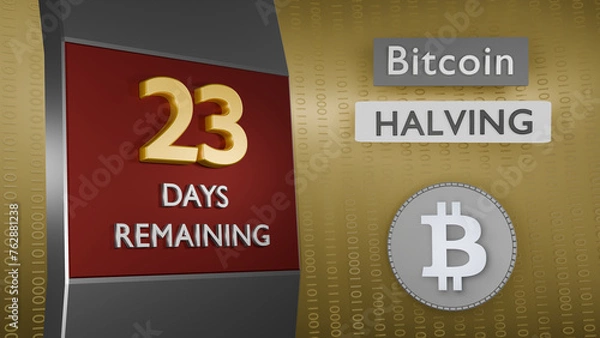 Obraz Bitcoin Halving countdown reminder 23 days remaining concept. 3D Rendering