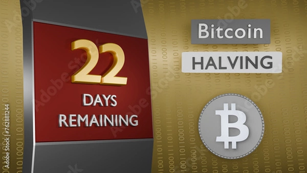 Obraz Bitcoin Halving countdown reminder 22 days remaining concept. 3D Rendering