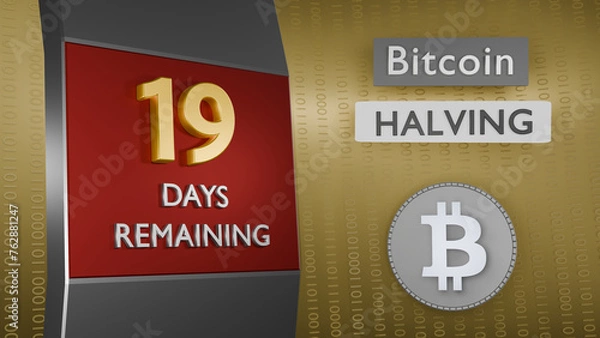 Obraz Bitcoin Halving countdown reminder 19 days remaining concept. 3D Rendering