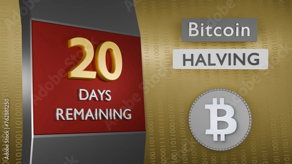 Obraz Bitcoin Halving countdown reminder 20 days remaining concept. 3D Rendering