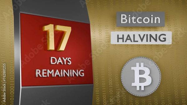 Obraz Bitcoin Halving countdown reminder 17 days remaining concept. 3D Rendering