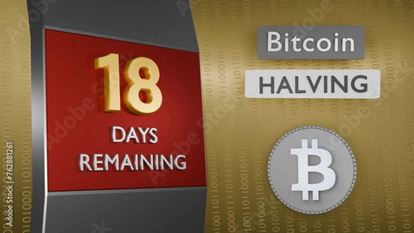 Obraz Bitcoin Halving countdown reminder 18 days remaining concept. 3D Rendering