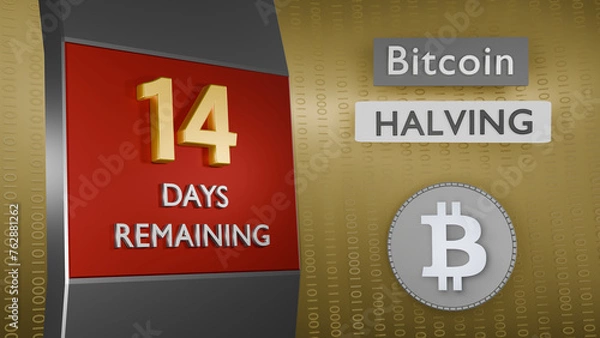 Obraz Bitcoin Halving countdown reminder 14 days remaining concept. 3D Rendering