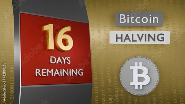 Obraz Bitcoin Halving countdown reminder 16 days remaining concept. 3D Rendering