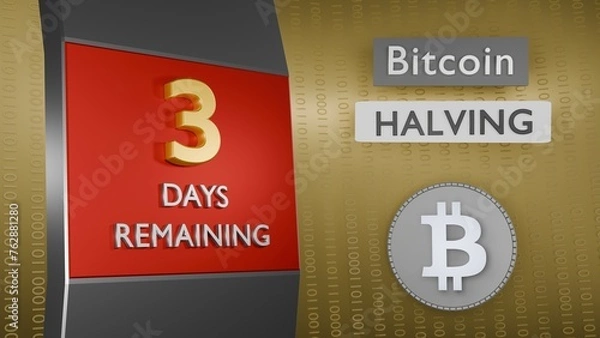 Obraz Bitcoin Halving countdown reminder 3 days remaining concept. 3D Rendering