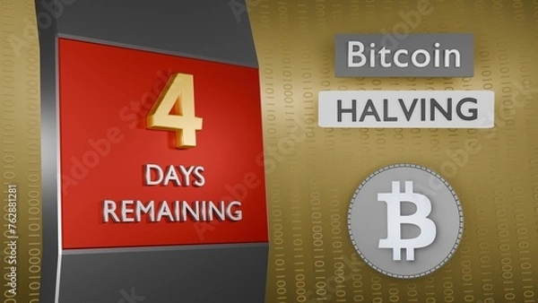 Obraz Bitcoin Halving countdown reminder 4 days remaining concept. 3D Rendering