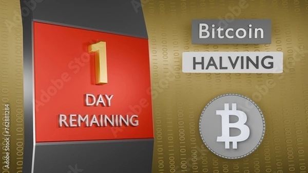 Obraz Bitcoin Halving countdown reminder 1 day remaining concept. 3D Rendering