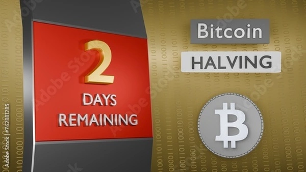 Obraz Bitcoin Halving countdown reminder 2 days remaining concept. 3D Rendering