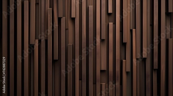 Obraz Abstract wooden slats pattern with varying depths on a dark background. Textured modern architecture and design concept.