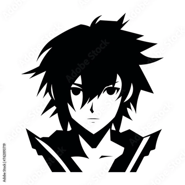 Obraz black vector anime boy icon on white background