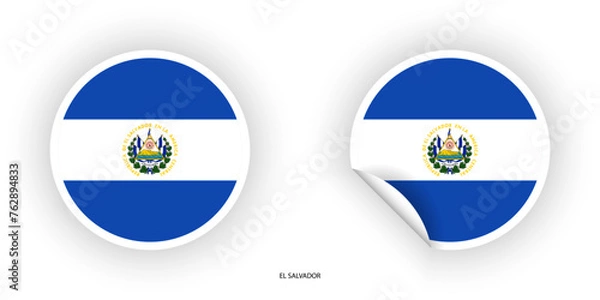 Fototapeta El Salvador sticker flag icon set in circle shape and circular shape with peel off isolated on white background.