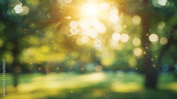 Fototapeta Blur park with sun light abstract background : Generative AI