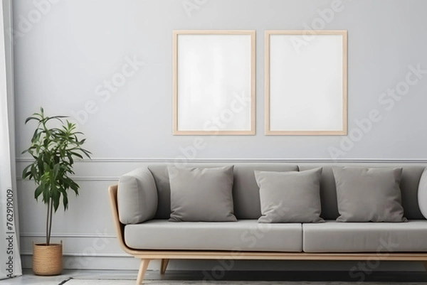 Fototapeta Mockup frame in contemporary Scandinavian living room interior